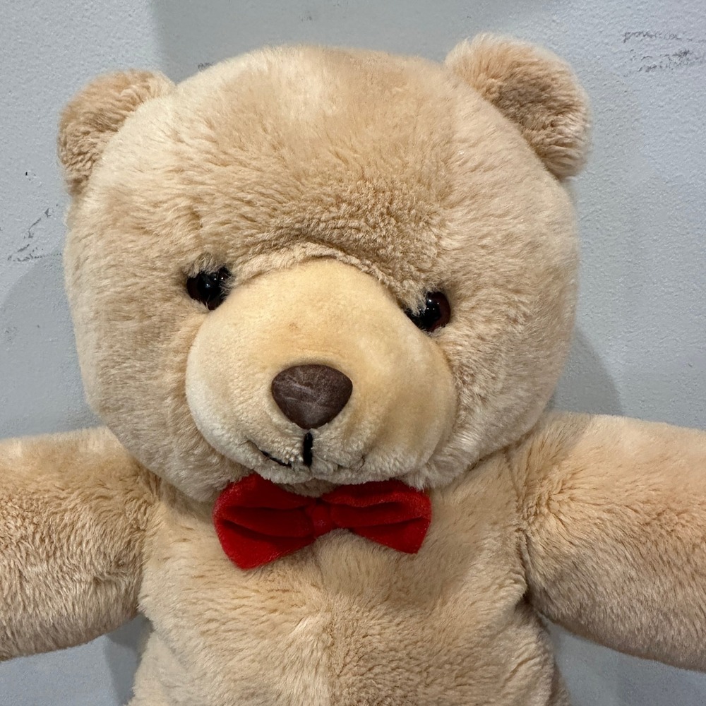 Vintage Gerber TLC Teddy Bear Plush 19" Large Tan Stuffed Animal Red Bow Tie - Picture 7 of 10